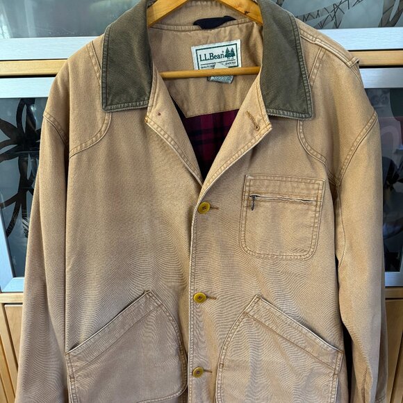 L.L. Bean Men's Original Field Coat Barn Chore Jacket Flannel Lined sz L Tan - Picture 1 of 9